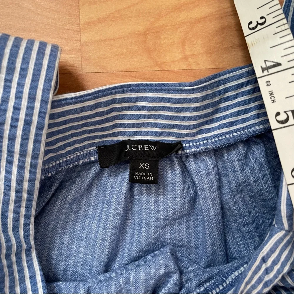 J. Crew Blue/White Striped Seersucker Square-Neck Top Size XS Coastal Beach Boho